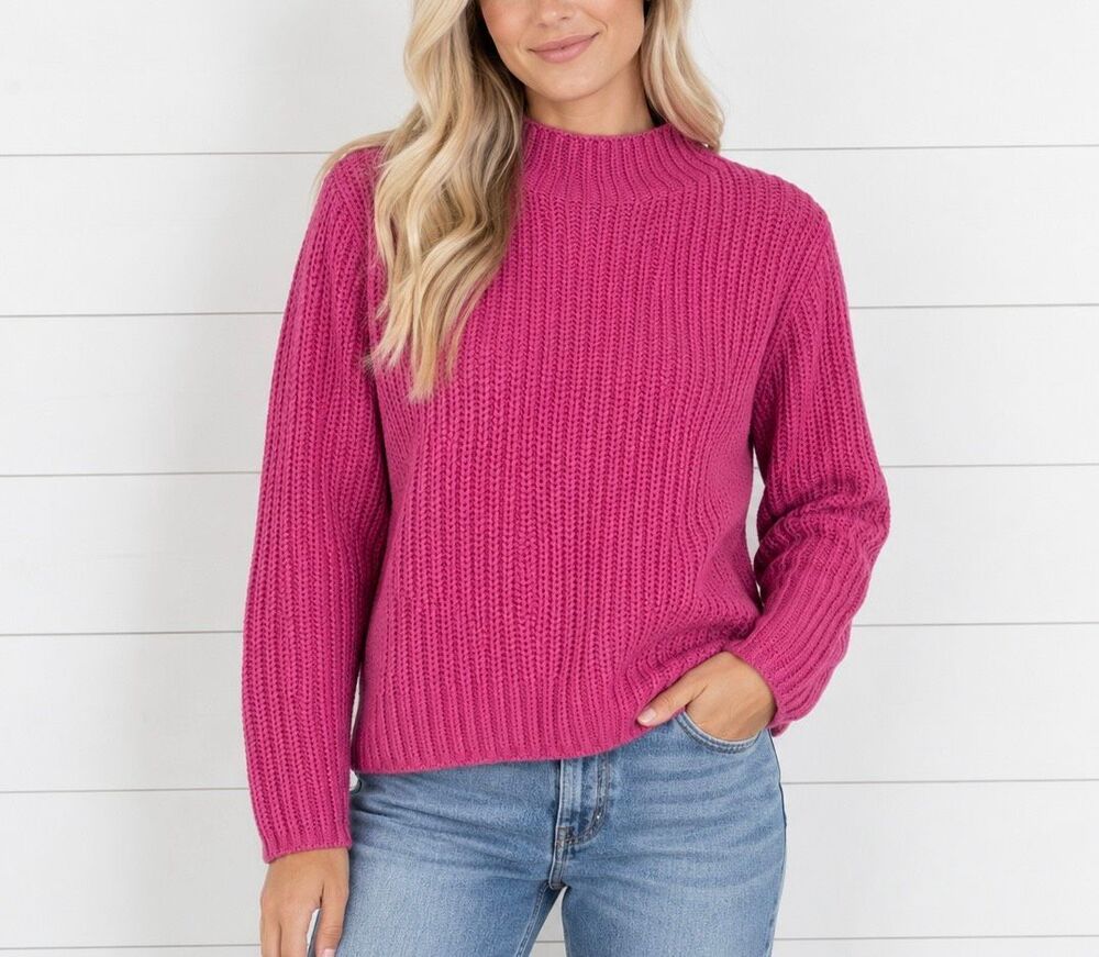 J.Crew Fuschia ribbed mock neck sweater small